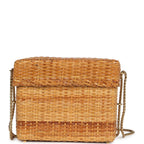 Vintage Small Picnic Basket Bag Natural Wicker Gold Hardware