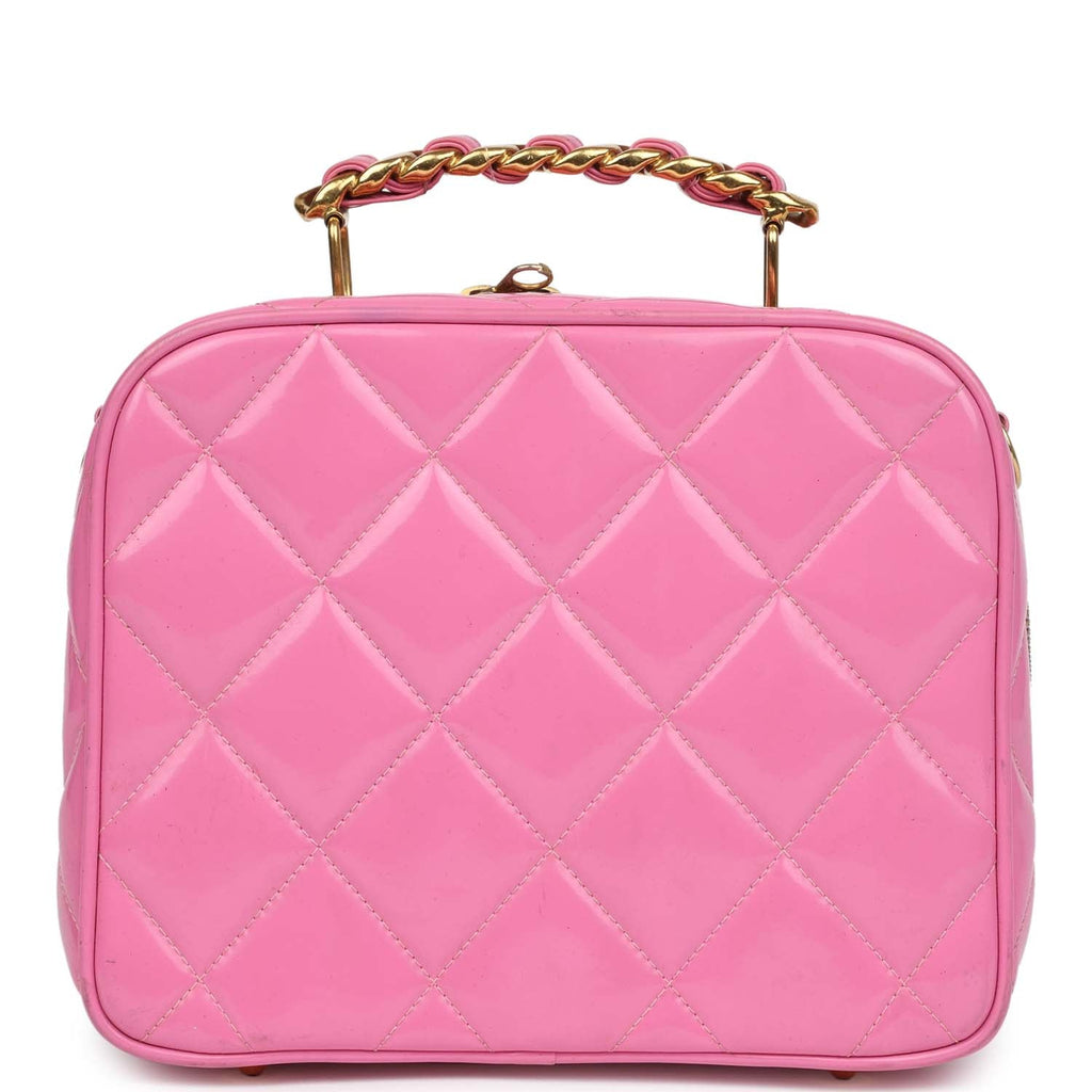 Vintage Lunchbox Vanity Bag Pink Patent Gold Hardware