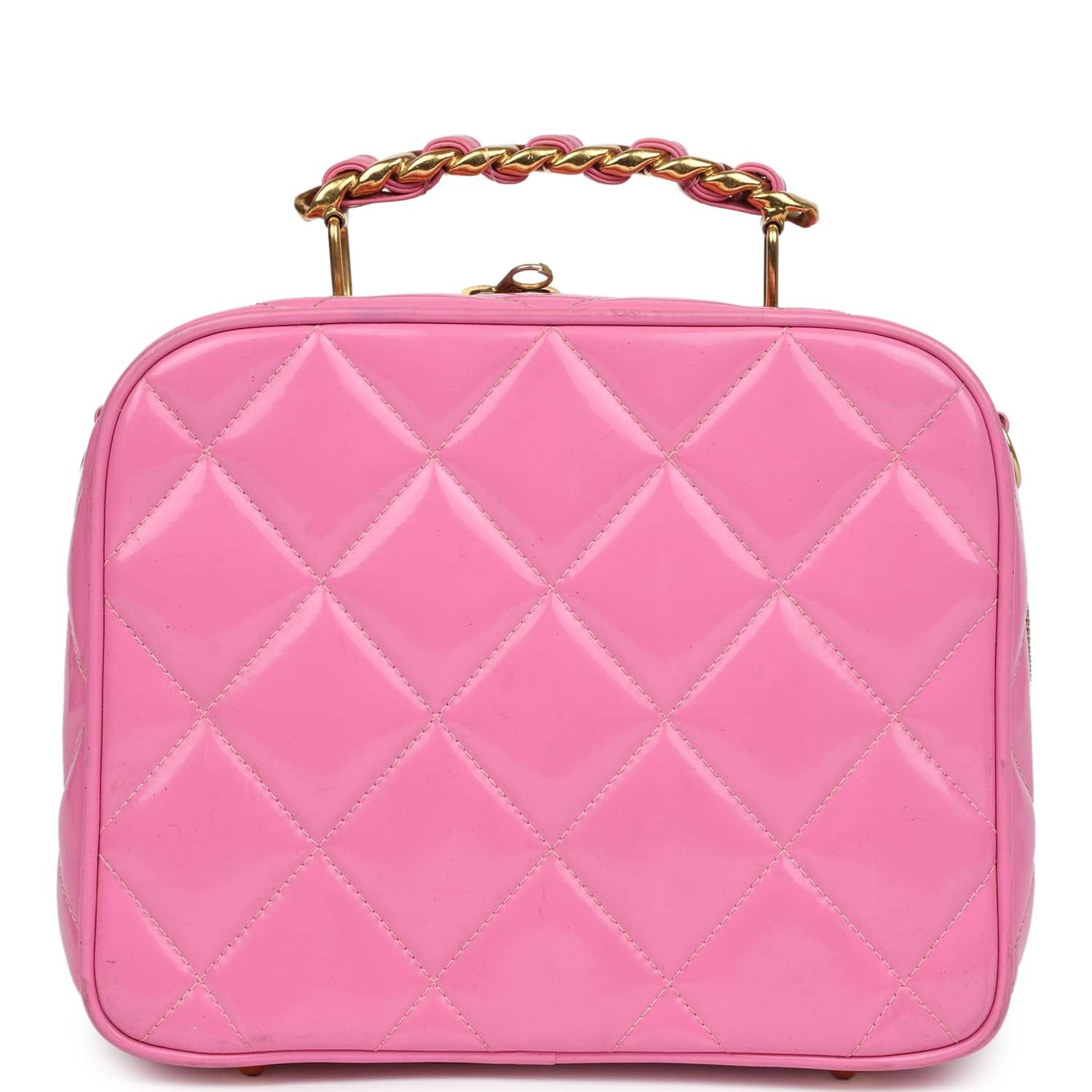 Vintage Lunchbox Vanity Bag Pink Patent Gold Hardware