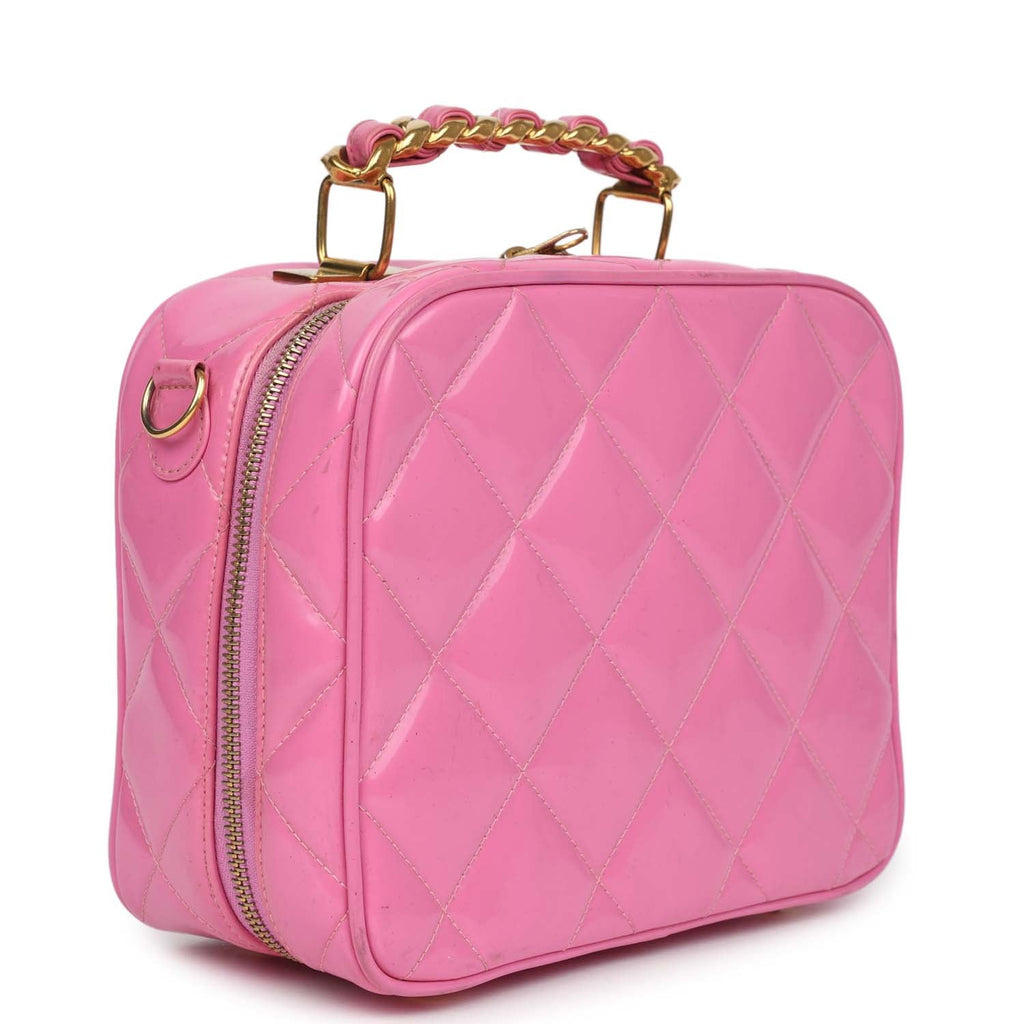 Vintage Lunchbox Vanity Bag Pink Patent Gold Hardware