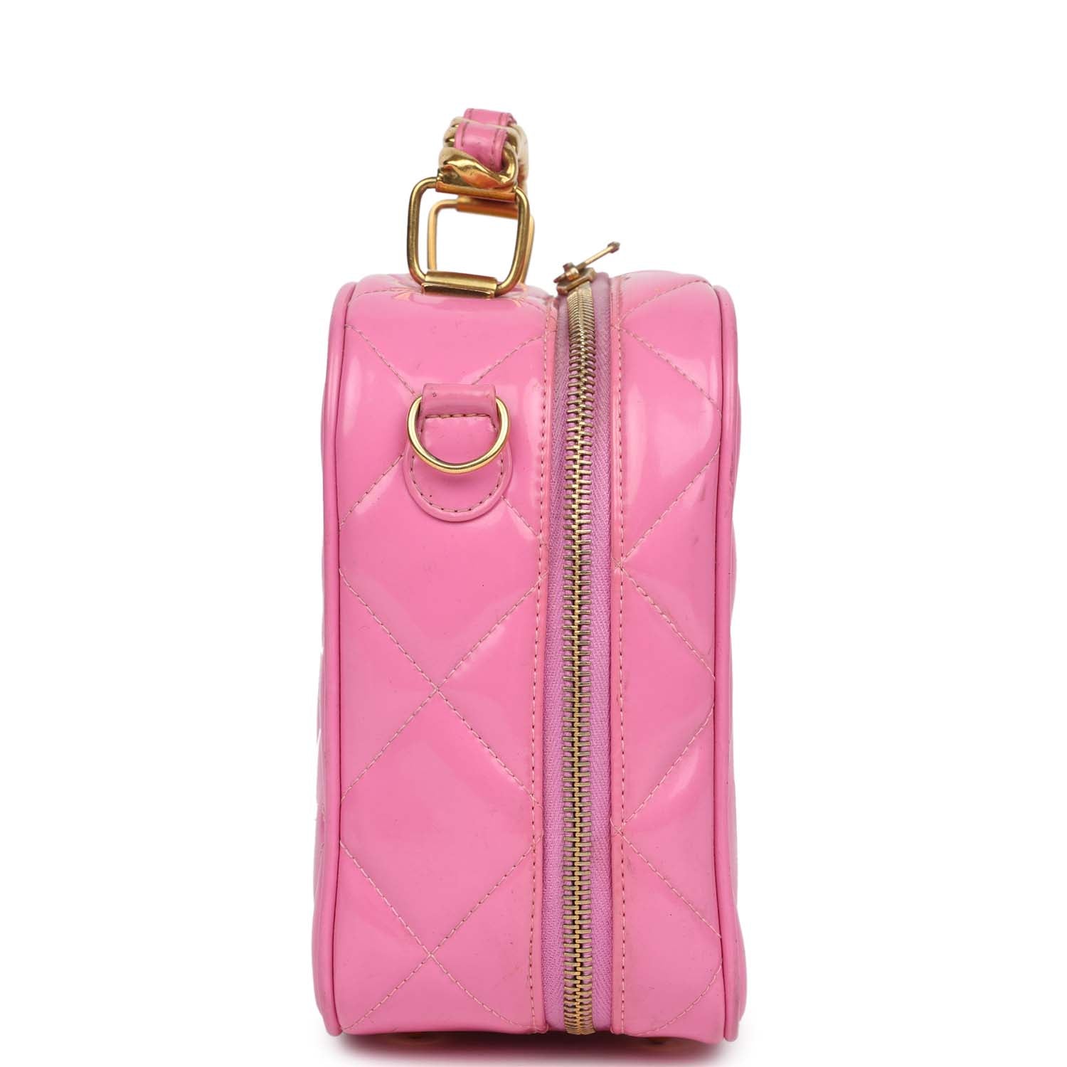 Vintage Lunchbox Vanity Bag Pink Patent Gold Hardware