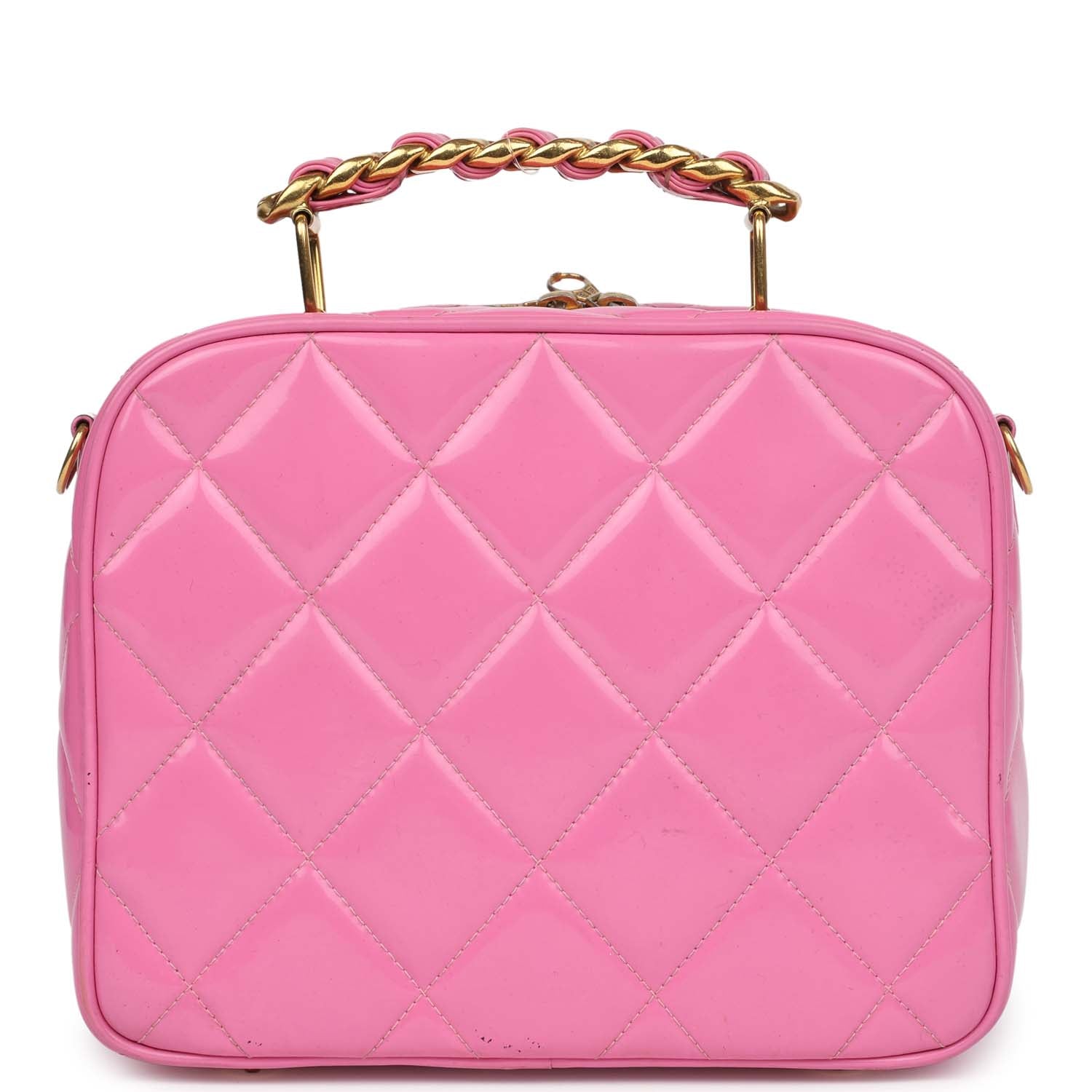 Vintage Lunchbox Vanity Bag Pink Patent Gold Hardware