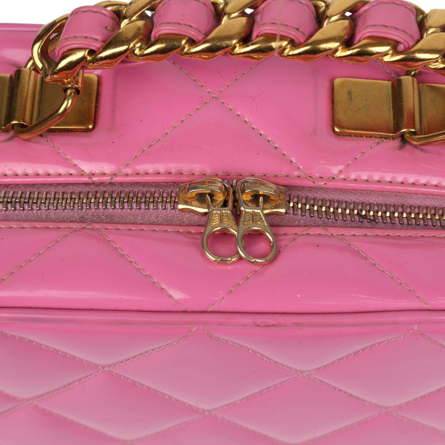 Vintage Lunchbox Vanity Bag Pink Patent Gold Hardware