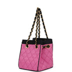Vintage Set of Two Mini Bucket Bag & Oval Handbag Pink and Black Raffia Gold Hardware