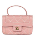 Vintage Mini Wild Stitch Surpique Top Handle Flap Bag Pink Calfskin Gold Hardware