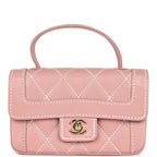 Vintage Mini Wild Stitch Surpique Top Handle Flap Bag Pink Calfskin Gold Hardware