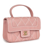 Vintage Mini Wild Stitch Surpique Top Handle Flap Bag Pink Calfskin Gold Hardware