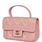 Vintage Mini Wild Stitch Surpique Top Handle Flap Bag Pink Calfskin Gold Hardware