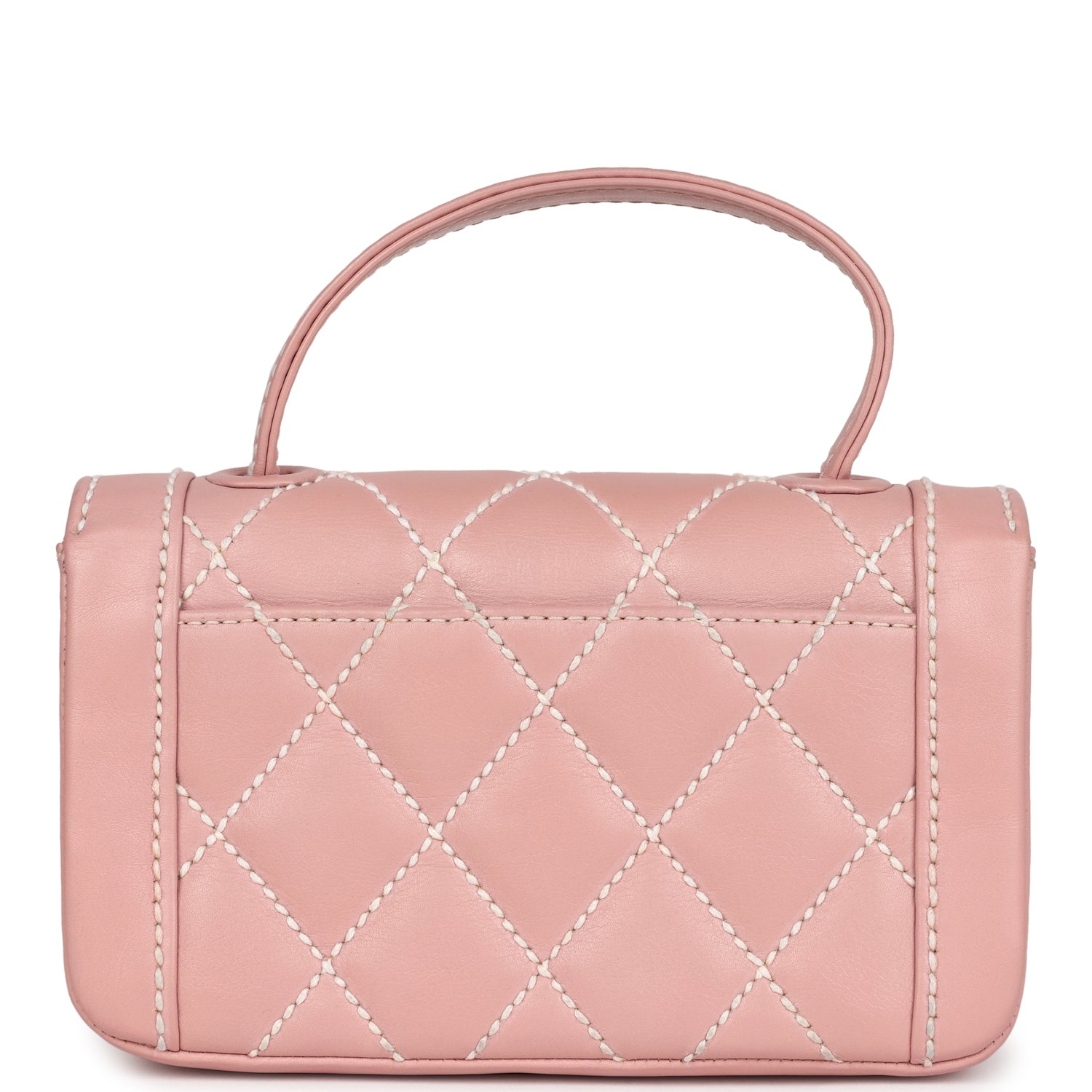 Vintage Mini Wild Stitch Surpique Top Handle Flap Bag Pink Calfskin Gold Hardware