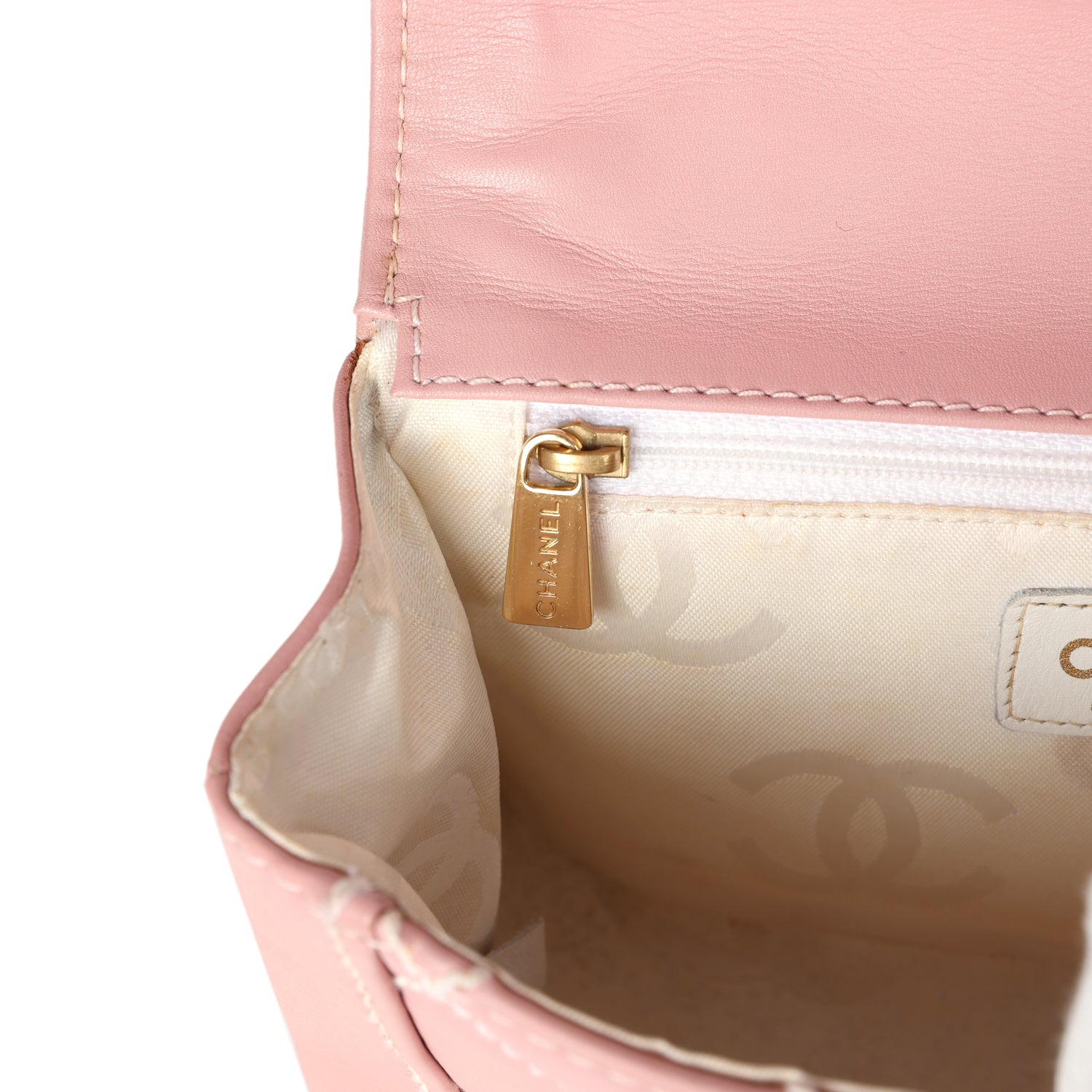 Vintage Mini Wild Stitch Surpique Top Handle Flap Bag Pink Calfskin Gold Hardware