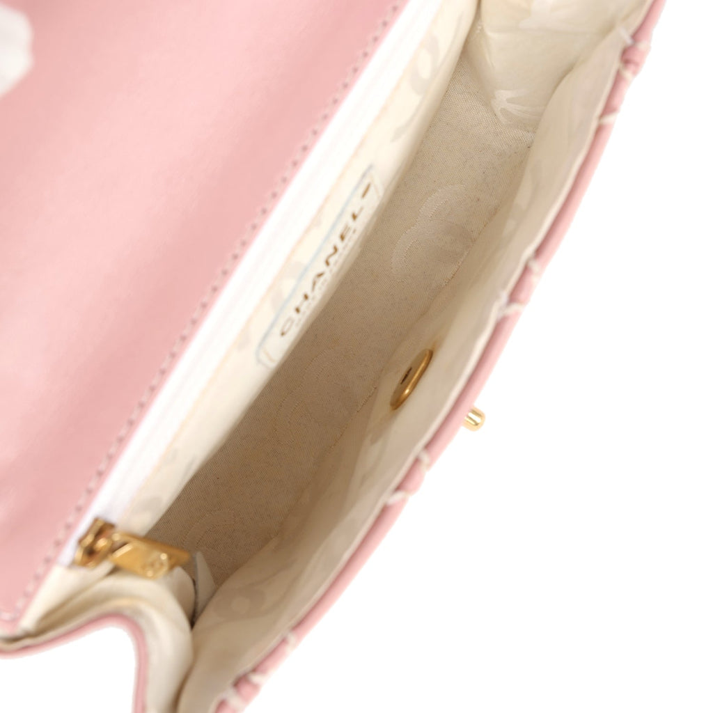 Vintage Mini Wild Stitch Surpique Top Handle Flap Bag Pink Calfskin Gold Hardware