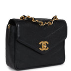 Vintage Square Chevron Envelope Flap Bag Black Caviar Gold Hardware