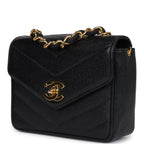 Vintage Square Chevron Envelope Flap Bag Black Caviar Gold Hardware