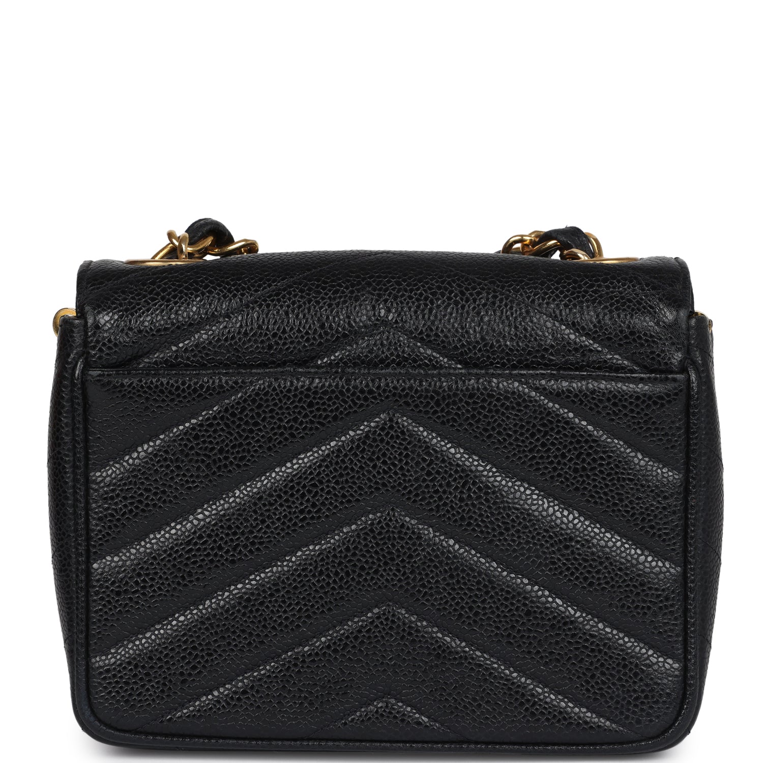 Vintage Square Chevron Envelope Flap Bag Black Caviar Gold Hardware