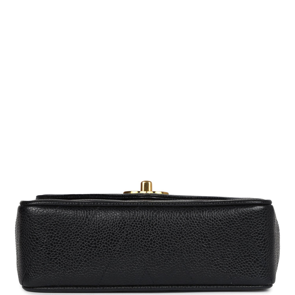 Vintage Square Chevron Envelope Flap Bag Black Caviar Gold Hardware