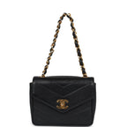 Vintage Square Chevron Envelope Flap Bag Black Caviar Gold Hardware