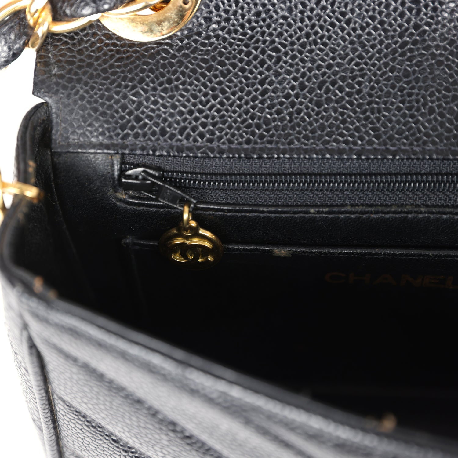 Vintage Square Chevron Envelope Flap Bag Black Caviar Gold Hardware