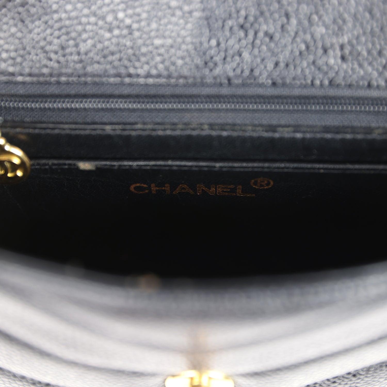 Vintage Square Chevron Envelope Flap Bag Black Caviar Gold Hardware