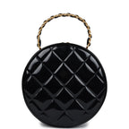 Vintage Round Vanity Bag Black and White Patent Leather Antique Gold Hardware