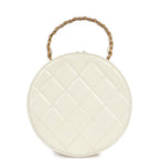 Vintage Round Vanity Bag White and Black Patent Leather Antique Gold Hardware