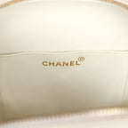 Vintage Round Vanity Bag White and Black Patent Leather Antique Gold Hardware