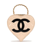 Vintage Heart Vanity Bag Beige and Black Patent Antique Gold Hardware