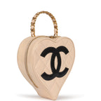 Vintage Heart Vanity Bag Beige and Black Patent Antique Gold Hardware