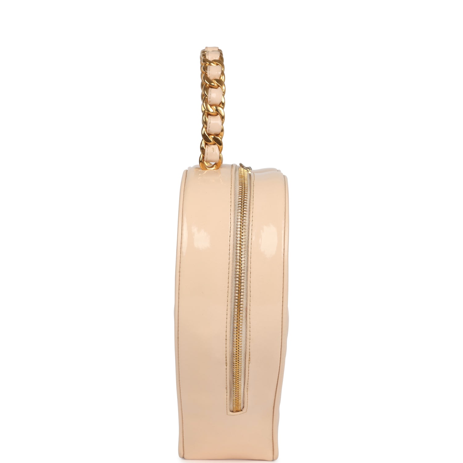 Vintage Heart Vanity Bag Beige and Black Patent Antique Gold Hardware