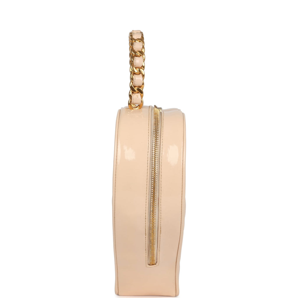 Vintage Heart Vanity Bag Beige and Black Patent Antique Gold Hardware