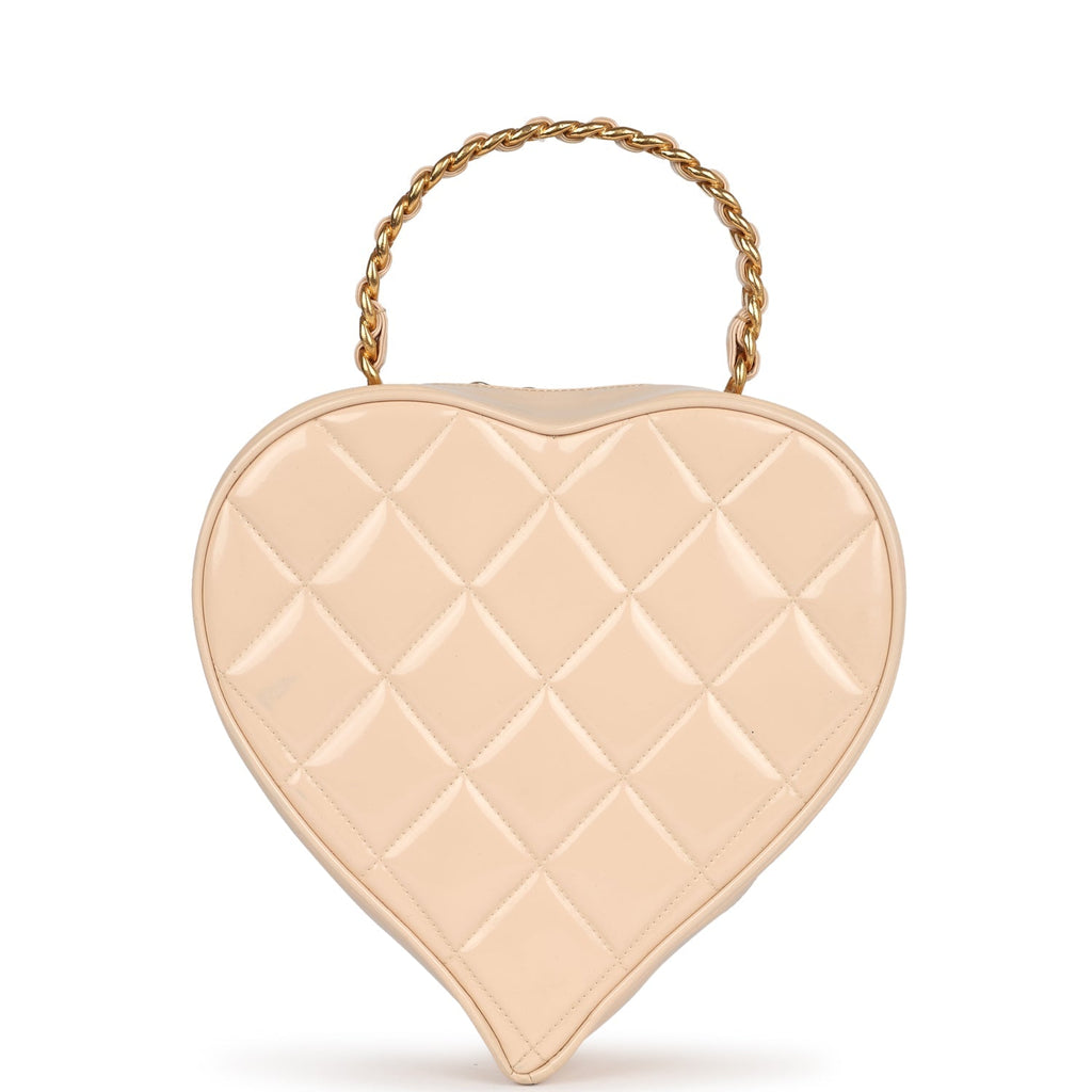 Vintage Heart Vanity Bag Beige and Black Patent Antique Gold Hardware
