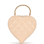 Vintage Heart Vanity Bag Beige and Black Patent Antique Gold Hardware