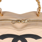 Vintage Heart Vanity Bag Beige and Black Patent Antique Gold Hardware