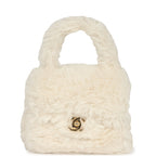 Vintage Micro Kelly Child White Rabbit Fur Gold Hardware