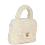 Vintage Micro Kelly Child White Rabbit Fur Gold Hardware