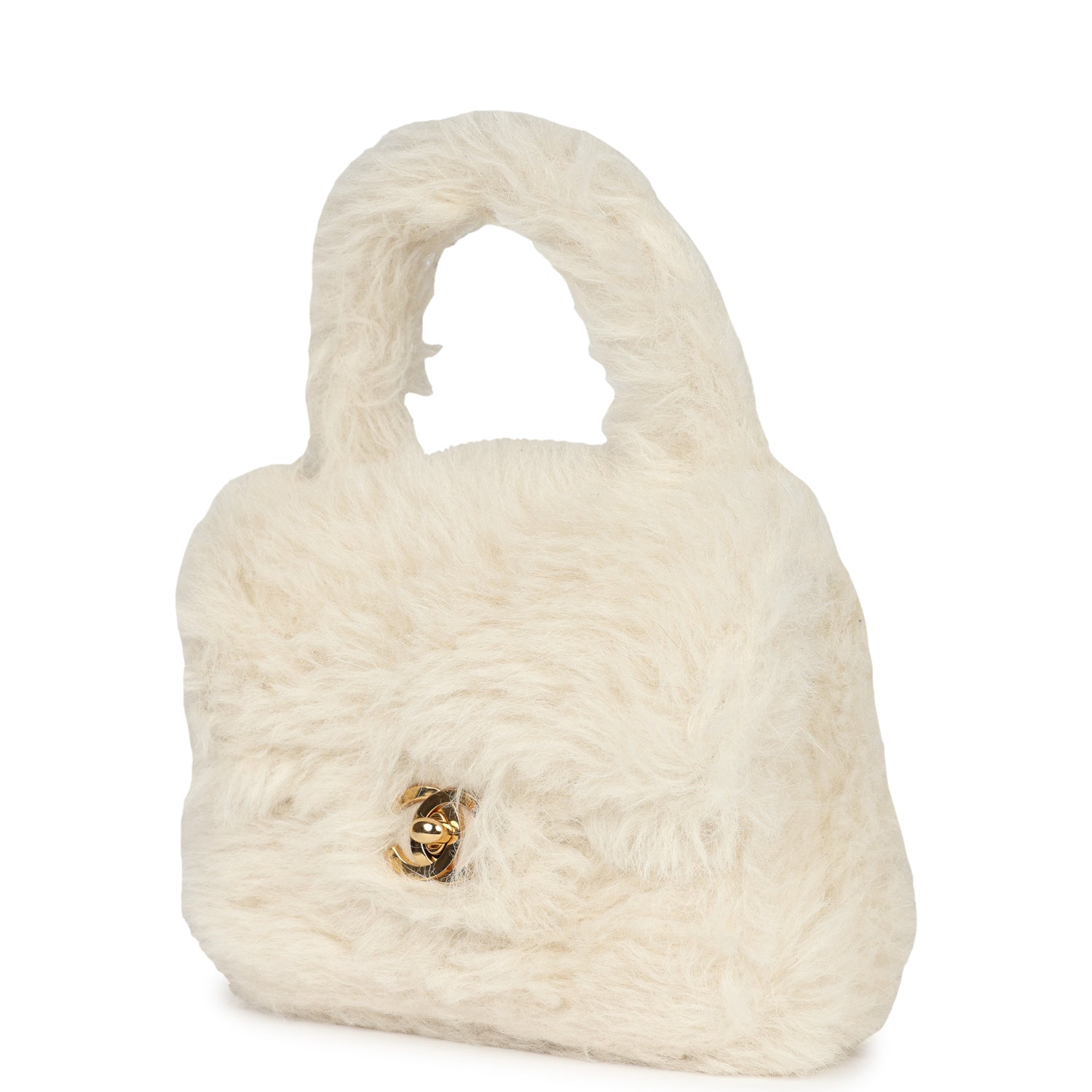 Vintage Micro Kelly Child White Rabbit Fur Gold Hardware