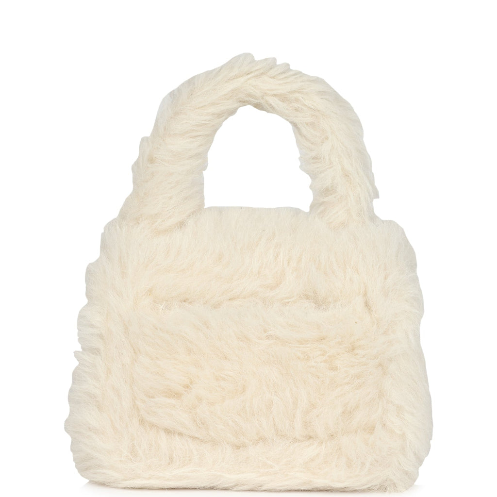 Vintage Micro Kelly Child White Rabbit Fur Gold Hardware