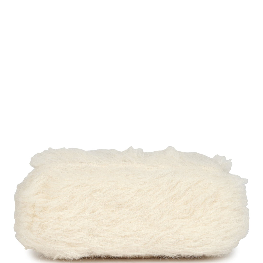 Vintage Micro Kelly Child White Rabbit Fur Gold Hardware