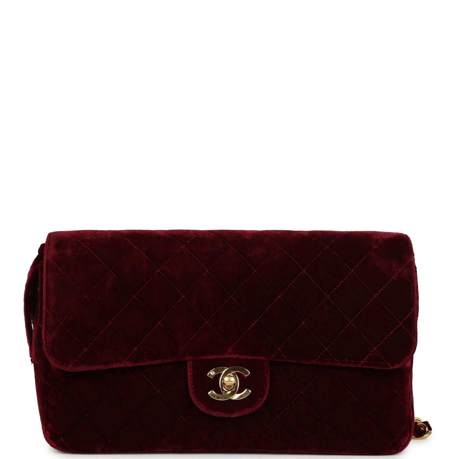 Vintage Medium Classic Flap Backpack Burgundy Velvet Gold Hardware