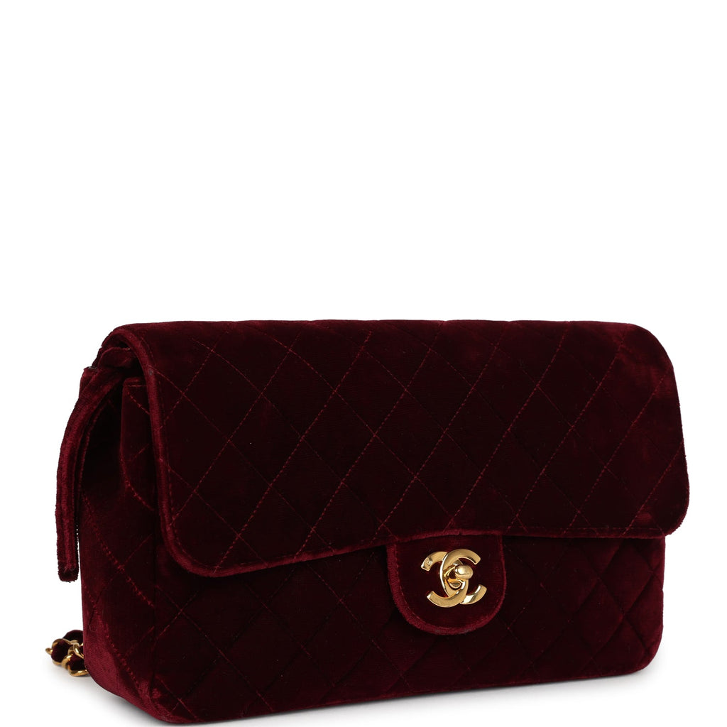 Vintage Medium Classic Flap Backpack Burgundy Velvet Gold Hardware