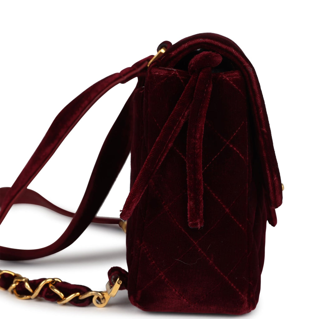 Vintage Medium Classic Flap Backpack Burgundy Velvet Gold Hardware