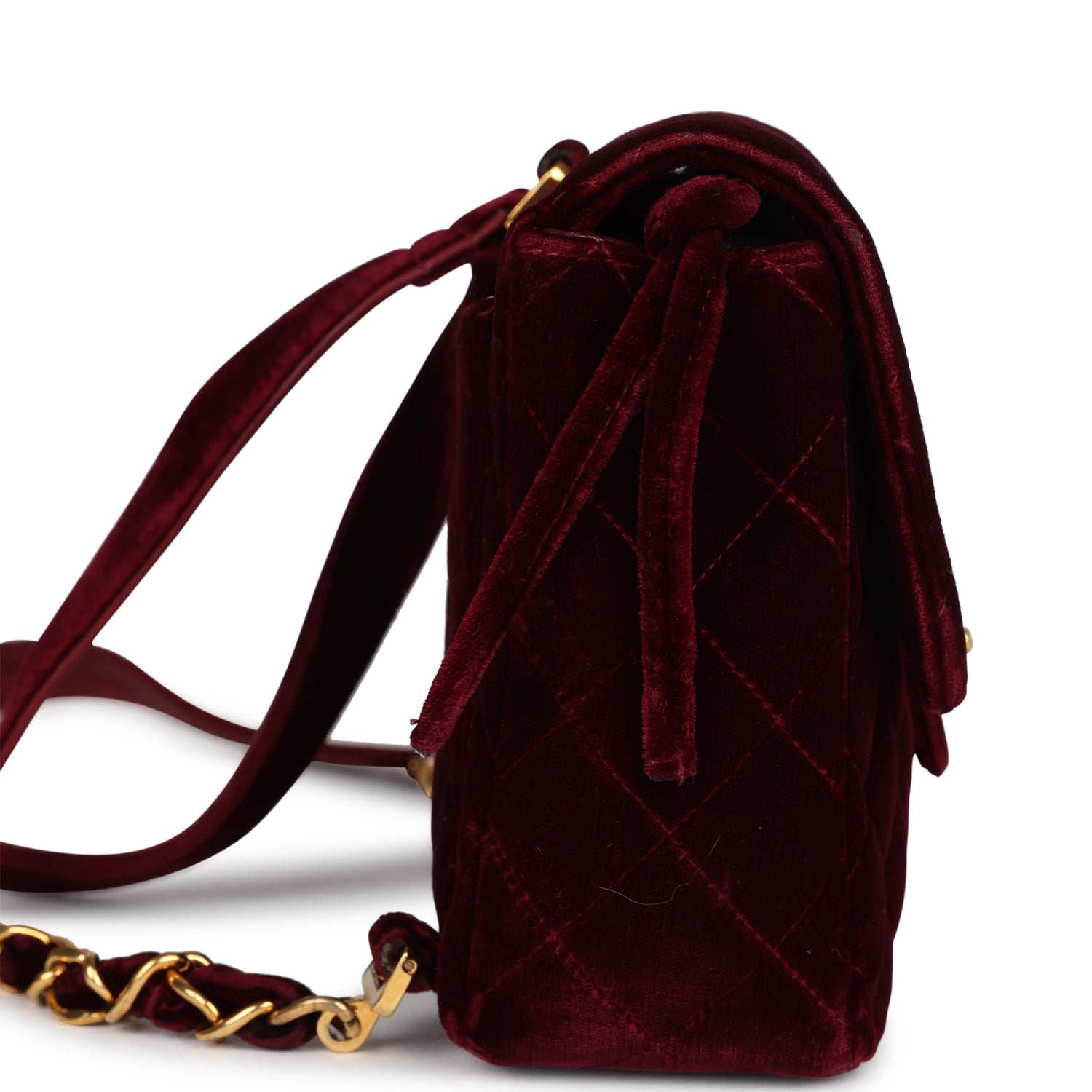 Vintage Medium Classic Flap Backpack Burgundy Velvet Gold Hardware