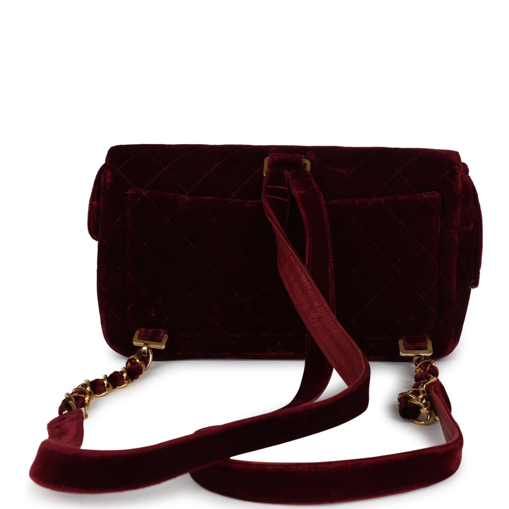 Vintage Medium Classic Flap Backpack Burgundy Velvet Gold Hardware