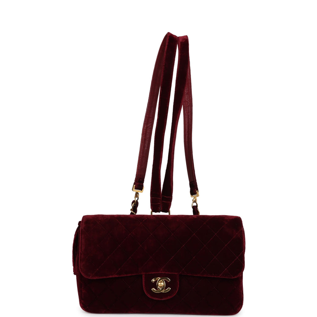 Vintage Medium Classic Flap Backpack Burgundy Velvet Gold Hardware
