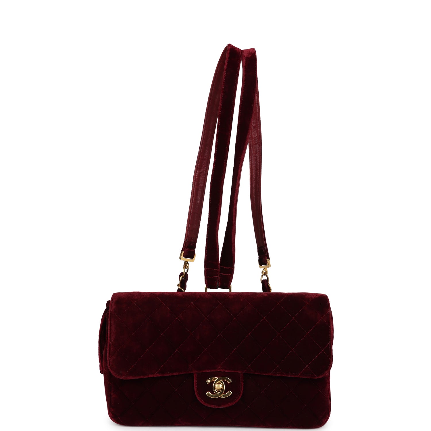 Vintage Medium Classic Flap Backpack Burgundy Velvet Gold Hardware