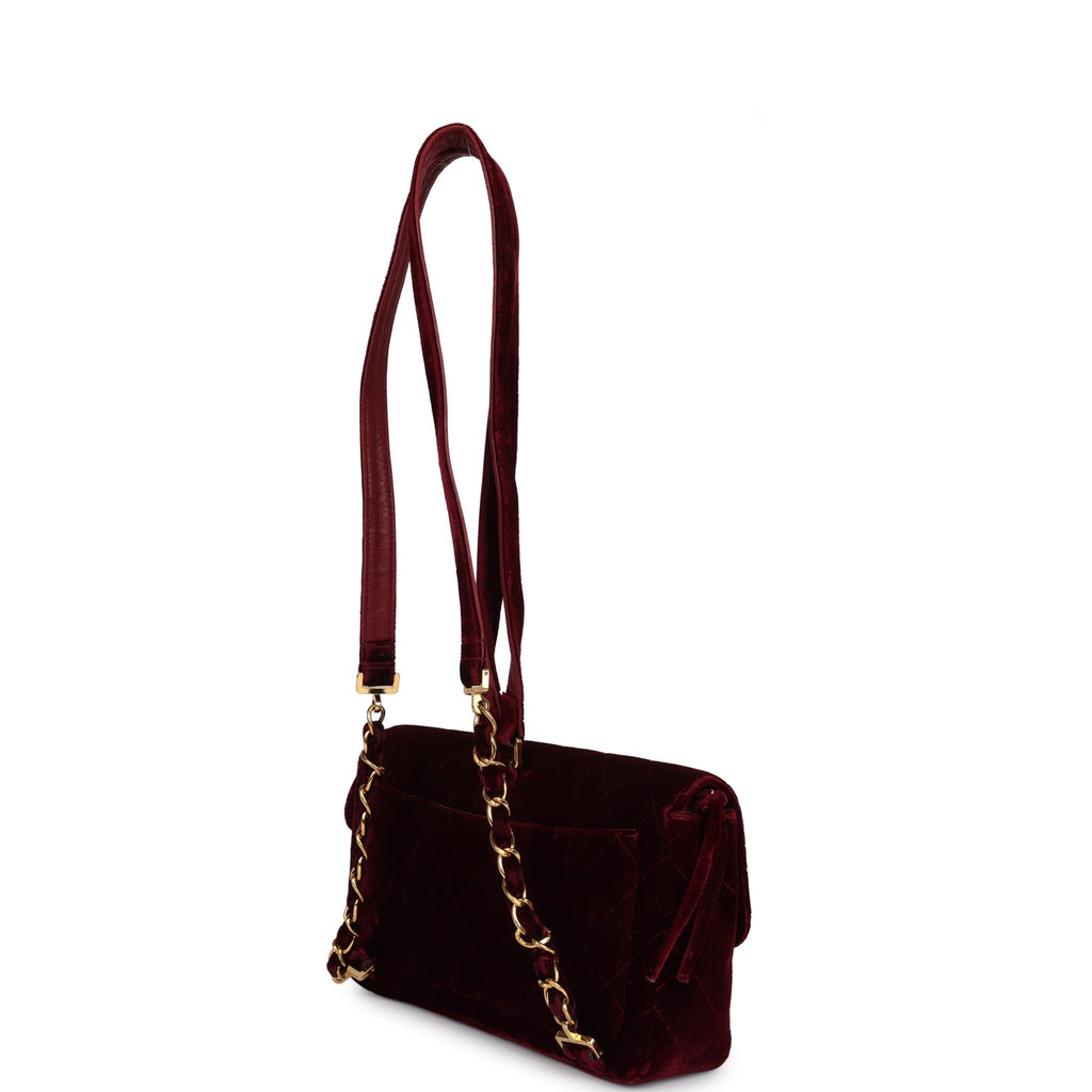 Vintage Medium Classic Flap Backpack Burgundy Velvet Gold Hardware