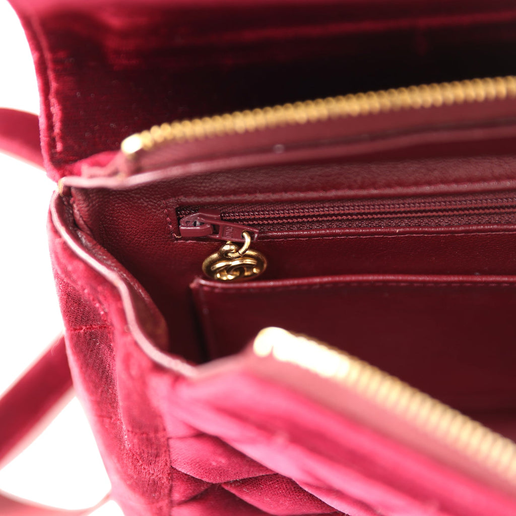 Vintage Medium Classic Flap Backpack Burgundy Velvet Gold Hardware