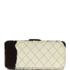 Vintage Rectangular Vanity Box Brown and White Cow Print Pony Hair Antique Gold Hardware
