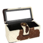 Vintage Rectangular Vanity Box Brown and White Cow Print Pony Hair Antique Gold Hardware
