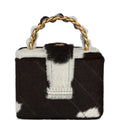Vintage Square Vanity Box Brown and White Cow Print Pony Hair Antique Gold Hardware