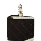 Vintage Square Vanity Box Brown and White Cow Print Pony Hair Antique Gold Hardware